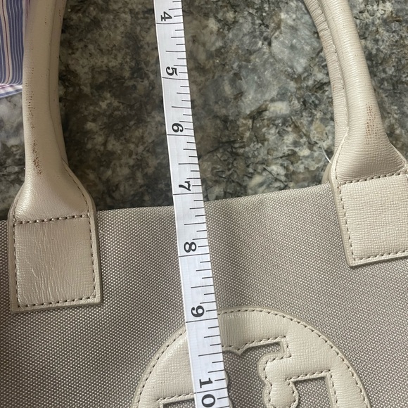 Tory Burch Light Gray logo Canvas Tote Bag authentic EUC!! Neutral - Picture 15 of 16